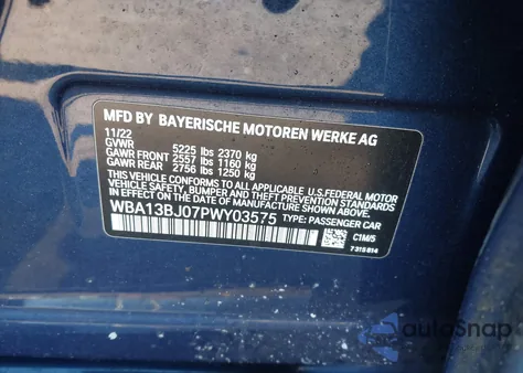 2023 BMW 530 I xDrive z USA, uszkodzony, nr VIN WBA13BJ07PWY03575